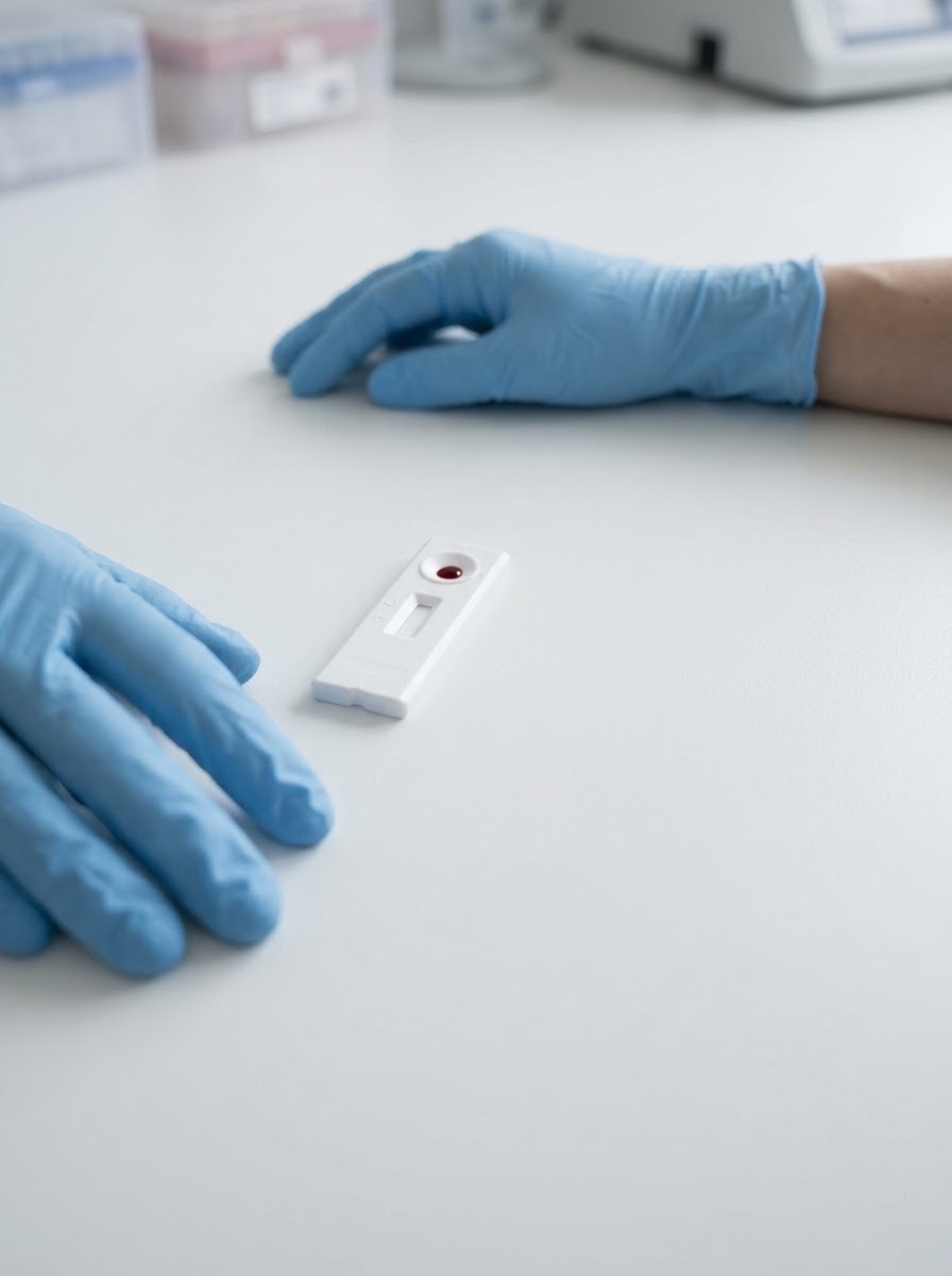 Adding blood sample to the lateral flow test device